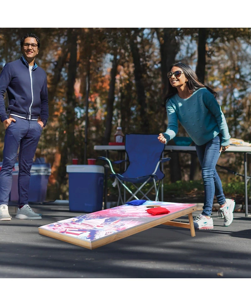 Mecale Cornhole Set, 4x2 Feet Solid Wood Toss Game Boards With 8 Bean Bags And Carrying Case For Indoor And Outdoor Play
