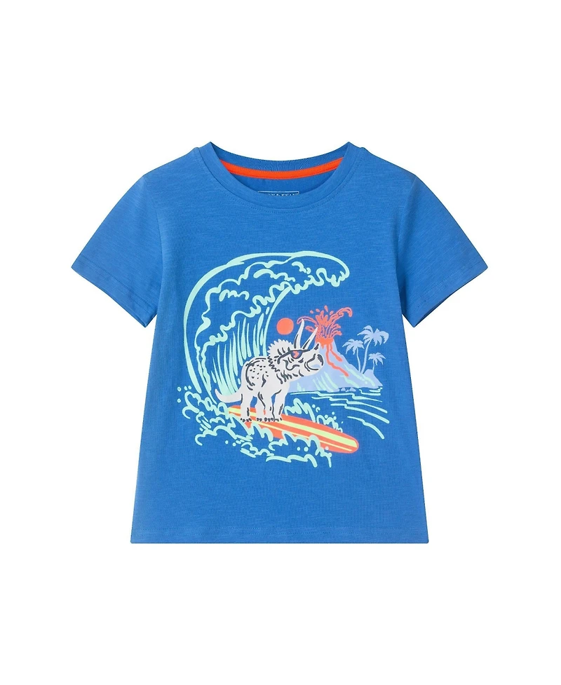 Andy and Evan Little Boys Surfing Dino Graphic Tee