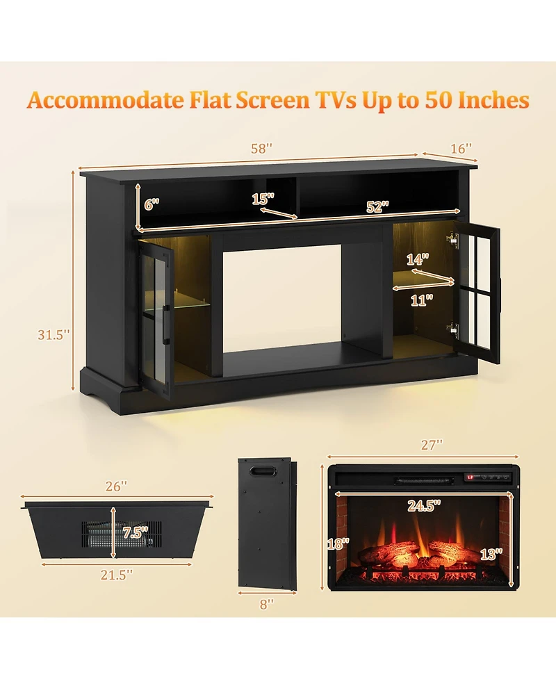 Gymax Fireplace Tv Stand w/ Remote Controls and Thermostat Storage Cabinets