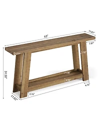 Slickblue Farmhouse Wooden Sofa Console Table with 2-Tier Shelf for Entryway-Light Brown