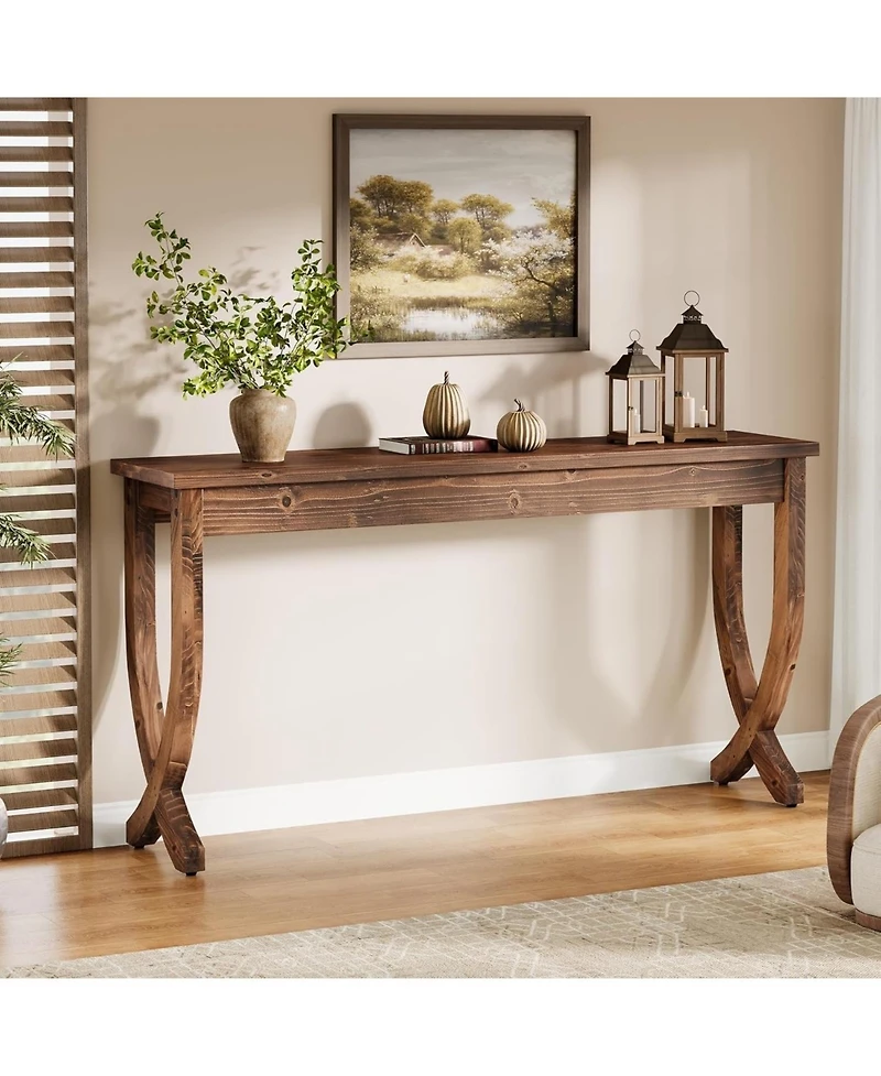Slickblue Farmhouse Entryway Console Table, Solid Wood Sofa Table for Living Room-Brown