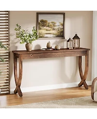 Slickblue Farmhouse Entryway Console Table, Solid Wood Sofa Table for Living Room-Brown