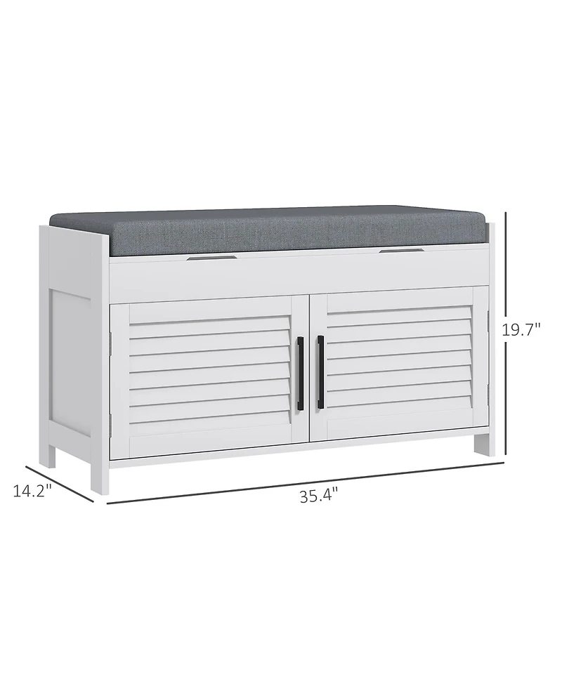 flynama 35.4" White Entryway Shoe Bench - Hidden Storage and Adjustable Shelves for Hallway Organization
