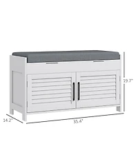 flynama 35.4" White Entryway Shoe Bench - Hidden Storage and Adjustable Shelves for Hallway Organization
