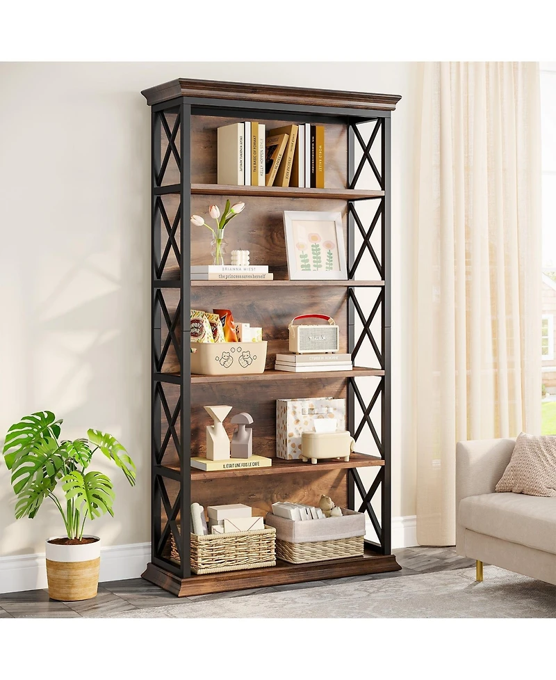 Slickblue Industrial Bookshelf Metal and Wooden Display Shelf