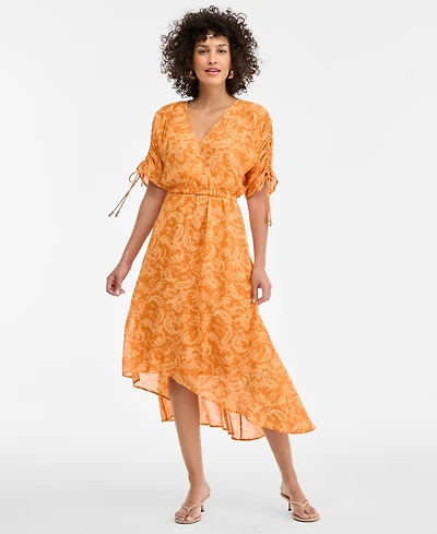 I.n.c. International Concepts Women's Short-Sleeve Printed Faux Wrap Dress, Macy's Exclusive