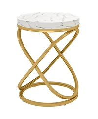 Slickblue Tall Round End Table with Faux Marble Top for Living Room