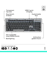 Logitech Alto Keys K98M Wireless Mechanical Keyboard w/ Backlit Keys, Bluetooth, Usb-c Charging, for Pc/Mac.
