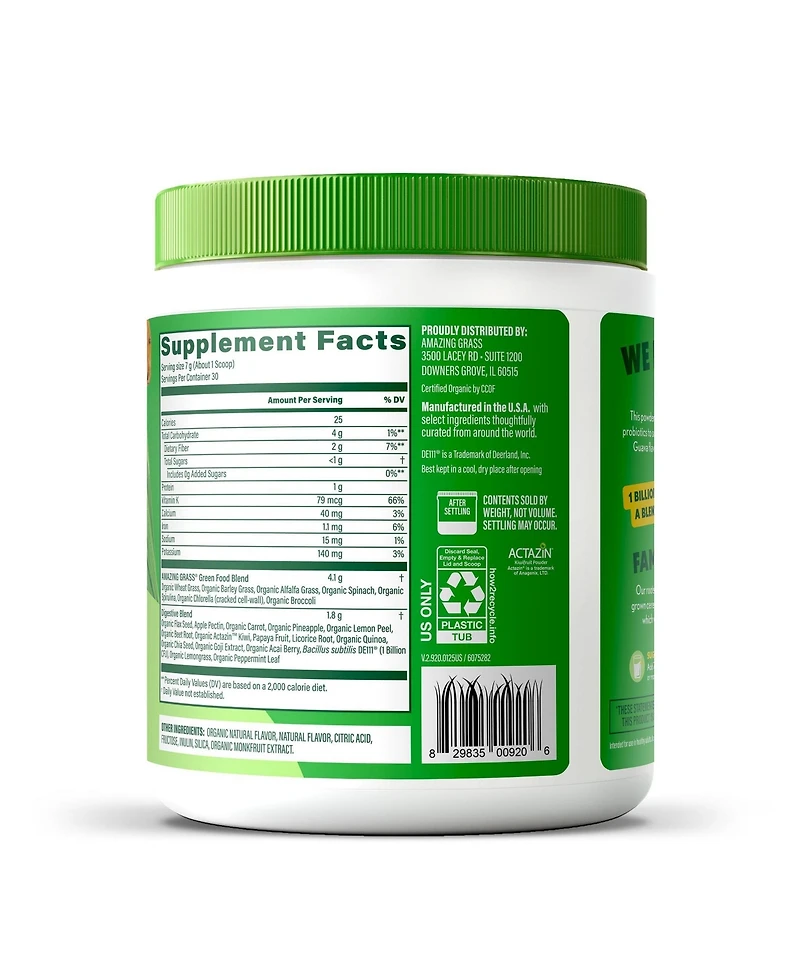 Amazing Grass Greens Blend Digest: Super Greens Powder with Spirulina, Chlorella, Pineapple Guava, Enzymes and Probiotics, 30 Servings