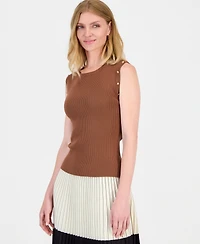 T Tahari Women's Sleeveless Embellished Ribbed Top