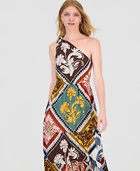 T Tahari Women's Printed Tiered One-Shoulder Maxi Dress