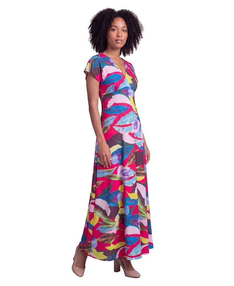24seven Comfort Apparel Petite Essential Floral Print Cap-Sleeve Dress