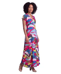 24seven Comfort Apparel Petite Essential Floral Print Cap-Sleeve Dress
