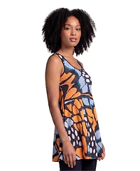 24seven Comfort Apparel Petite Essential Butterfly Print Scoop Neck Top