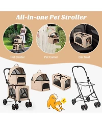 Cozito Double Pet Stroller Foldable 3-in-1 with 2 Detachable Carriers, Beige