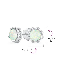 Bling Jewelry 1.5 Ct Flower Basket Set Solitaire Create White Opal Stud Earrings .925 Sterling Silver