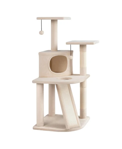 Cozito 44 in Tall Kitten Tower with Condo and 2 Plush Perches, Beige