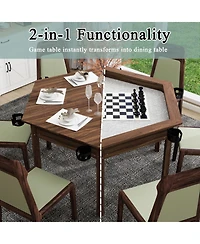 Rainsken 2-in-1 Dining and Gaming Table, with Cup Holders, Removable Top, for 4-6 Players, Non-Slip Play Mat, Solid Wood Legs
