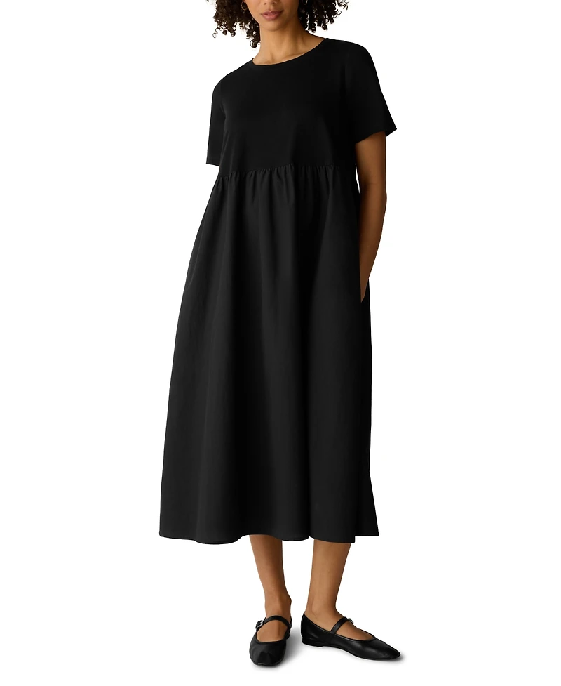Eileen Fisher Women's Round Neck Short-Sleeve Midi Dress
