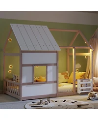 Streamdale Furniture House Floor Bed With 7 Colors Led Light of Nude