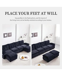 Streamdale Furniture 4-Seater Corduroy Modular Sofa with 2 Ottomans