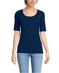 Lands' End Women's Elbow Sleeve Variegated Micro Rib Scoop Neck Henley
