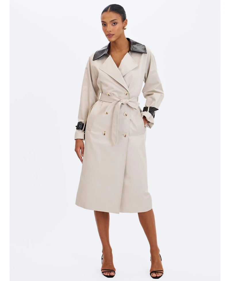 Miss Circle Women's Umber Oyster Double-Breasted Lapel Trench Coat