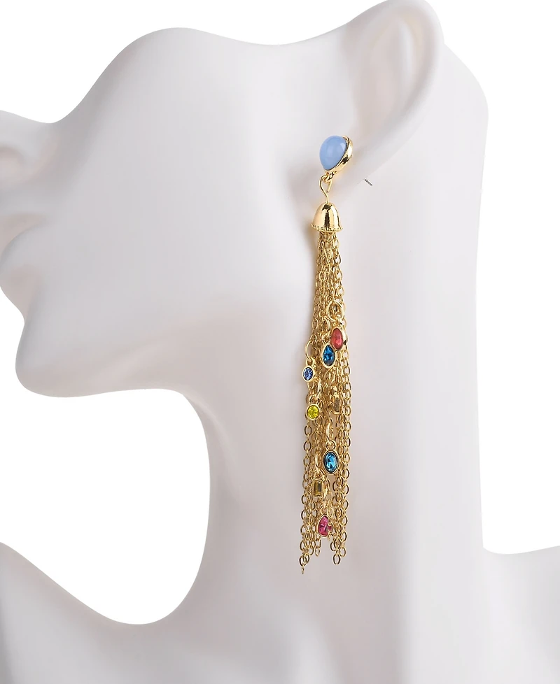 Nicole Miller Gold-Tone Blue Stone Stud Dangle Earrings