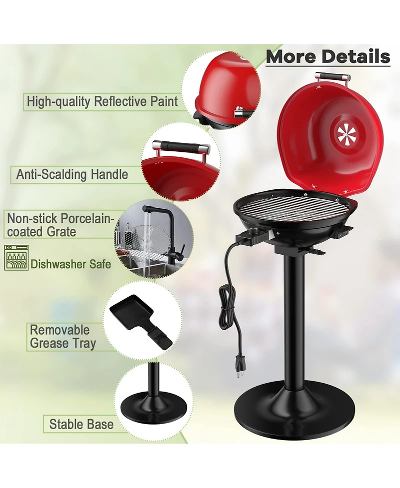 Ecooso 1600W Portable Electric Bbq Grill with Removable Non-Stick Rack