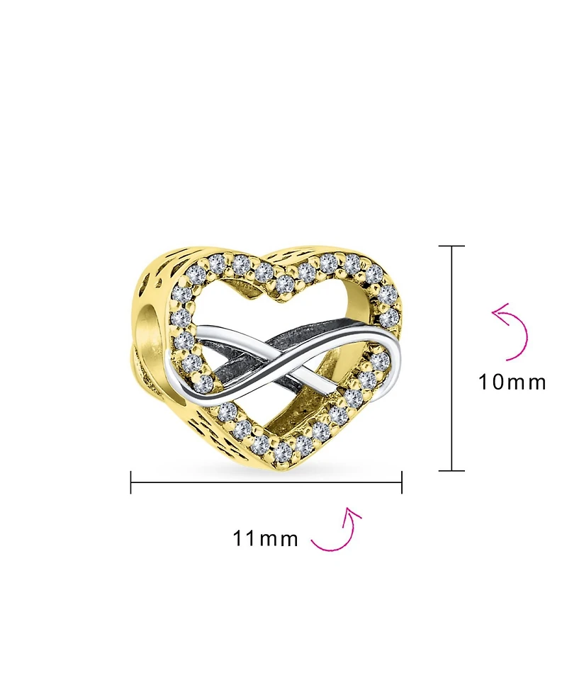 Bling Jewelry Couples Love Knot Crystal Bead Charm Infinity Heart Two Tone Gold Plated Silver