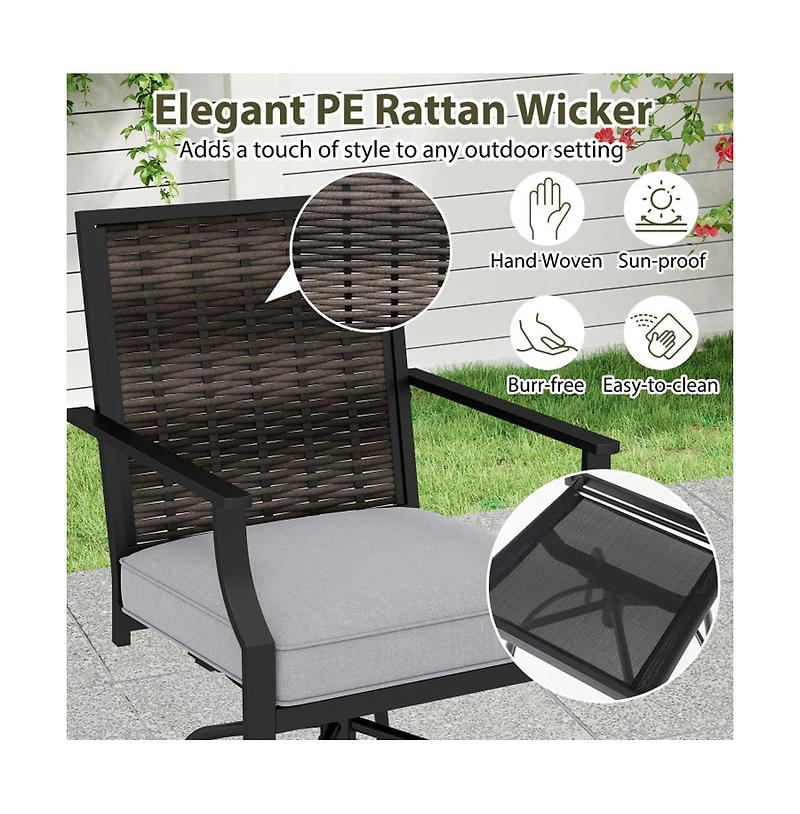 Boyel Living Outdoor Pe Wicker Swivel Bar Stools Set of 2 Counter Height Patio Chairs with Back