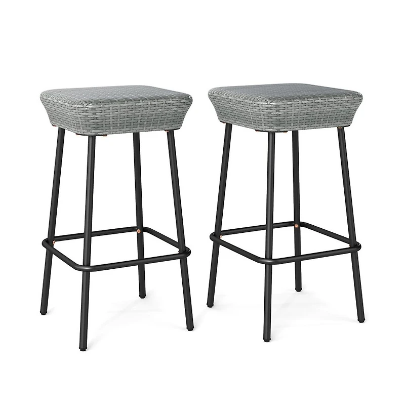 Boyel Living 29.5 Inches Patio Bar Stools Set of 2 with Rattan Seat and Footrest