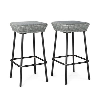 Boyel Living 29.5 Inches Patio Bar Stools Set of 2 with Rattan Seat and Footrest