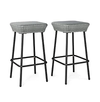 Boyel Living 29.5 Inches Patio Bar Stools Set of 2 with Rattan Seat and Footrest