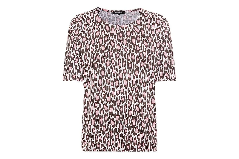 Olsen Women's Leopard Print Split Neck T-Shirt