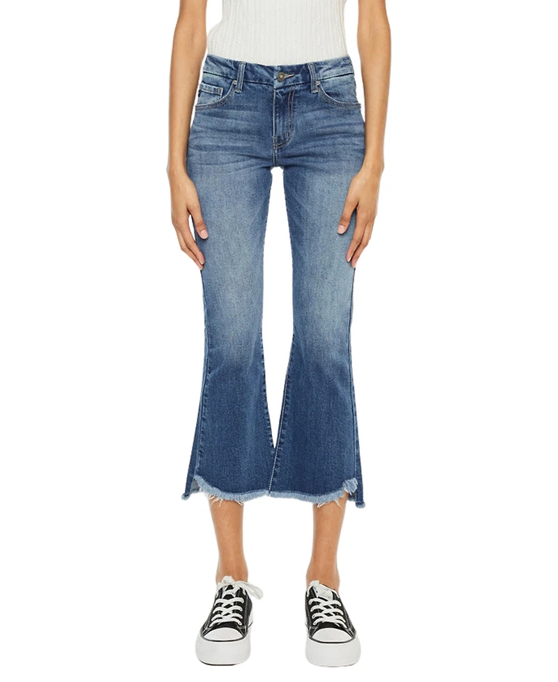 KanCan Women's Aida Mid Rise Cropped Flare Jeans