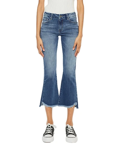 KanCan Women's Aida Mid Rise Cropped Flare Jeans