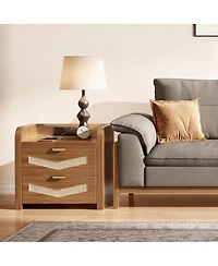 Yigii 2 Drawer Rattan Charging Ports Nightstand Set