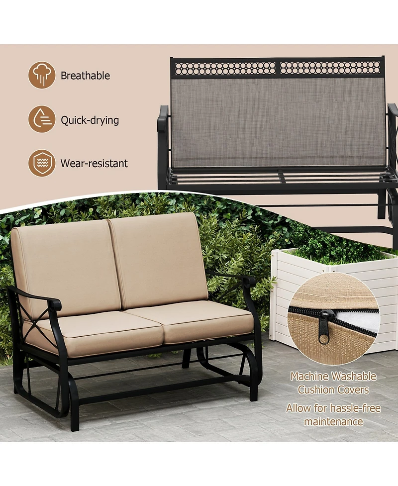 Gymax Outdoor 2-Person Glider Rocking Chair Loveseat with Thick Cushions and Metal Frame