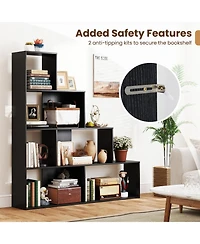 Gymax 4 Tier Bookshelf with 6 Storage Cubes 64 Inch Tall Modern Geometric Stair Bookcase
