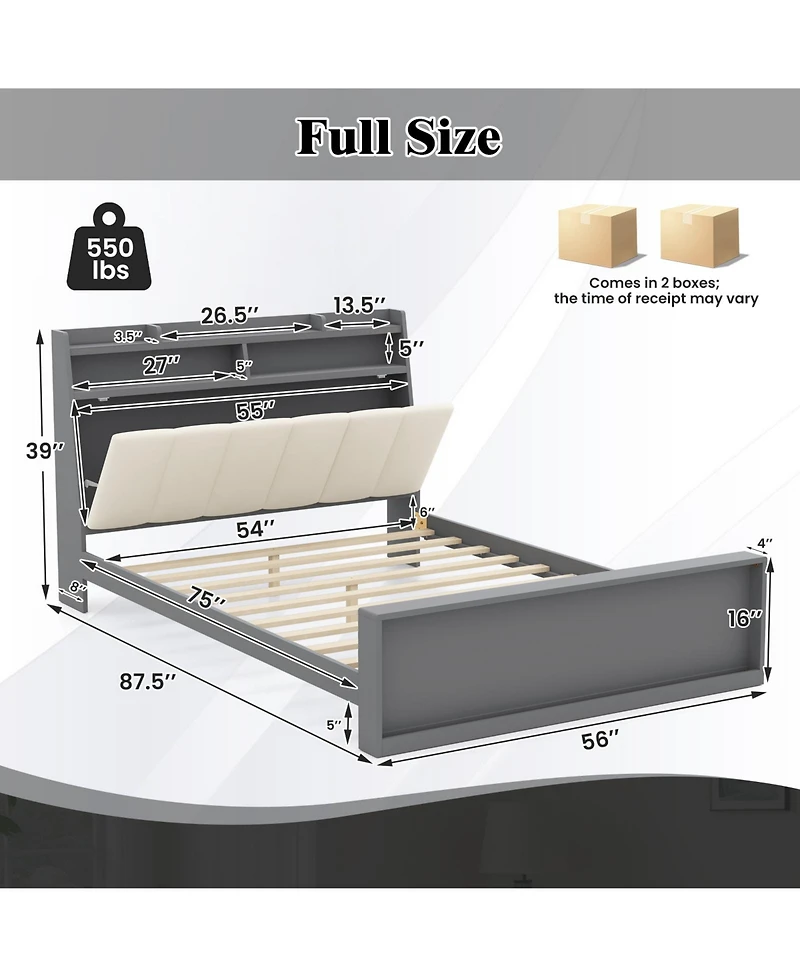 Gymax Full Size Bed Frame With Storage Modern Platform Bed Mattress Foundation