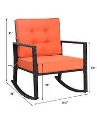 Gymax 2piece Outdoor Wicker Rocking Chair Patio Lawn Rattan Single Chair Glider with Cushion