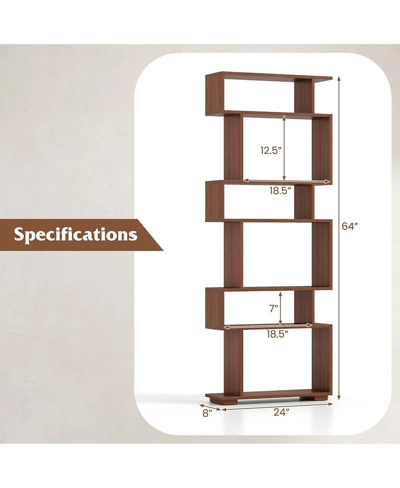 Gymax 2 Piece 6 Tier Bookshelf Geometric Bookcase with Anti Tipping Kits Wooden Display Shelf