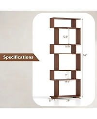 Gymax 2 Piece 6 Tier Bookshelf Geometric Bookcase with Anti Tipping Kits Wooden Display Shelf