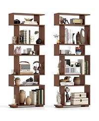 Gymax 2 Piece 6 Tier Bookshelf Geometric Bookcase with Anti Tipping Kits Wooden Display Shelf
