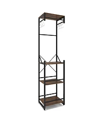 Gouun Freestanding Coat Rack with 4 Storage Shelves and 6 Hooks