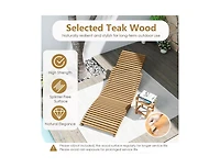 Clihome Teak Wood Patio Folding Chaise Lounge Chair with Slatted Seat
