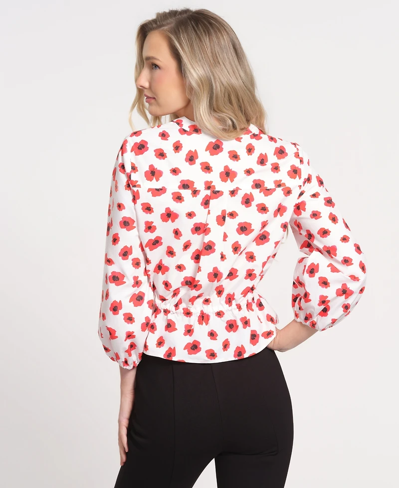 Isaac Mizrahi Women's Printed Balloon-Sleeve Top
