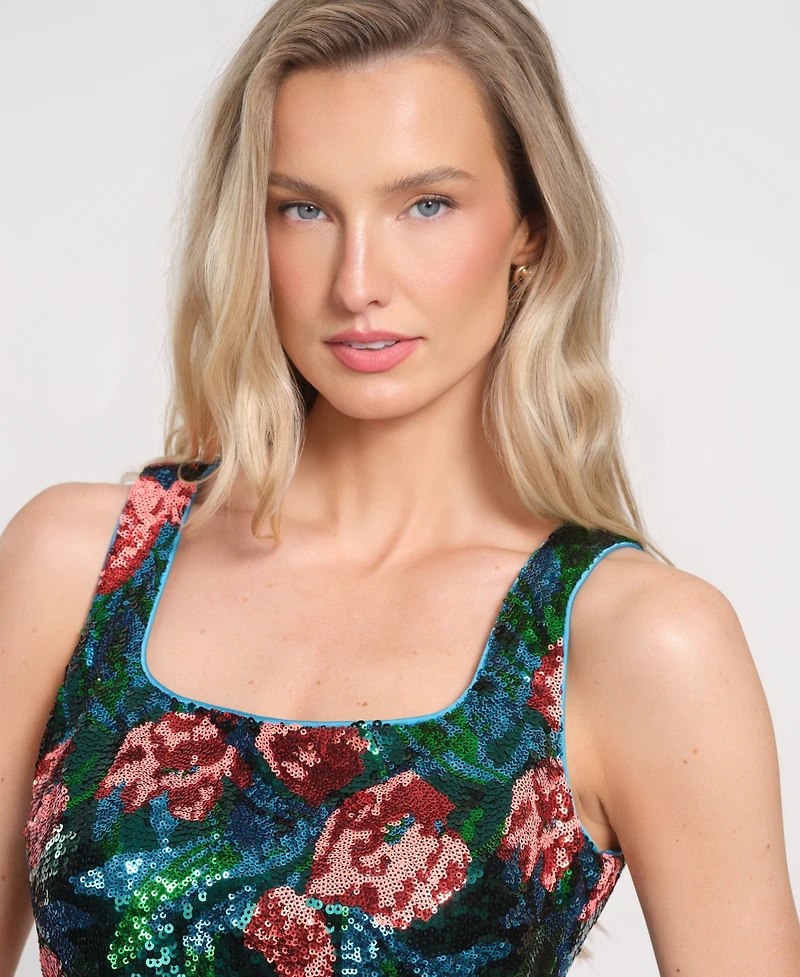 Isaac Mizrahi Women's Floral Square Neck Sleeveless Top
