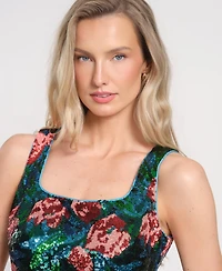 Isaac Mizrahi Women's Floral Square Neck Sleeveless Top